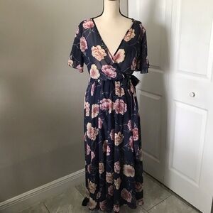 ❤️3X20 ÍNDIGO ROSE Women Blue Georgette Floral Maxi Dress | L